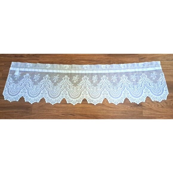 White Lace Window Valance Swag Floral Garland Victorian Cottage Country 54x15 - Picture 2 of 4